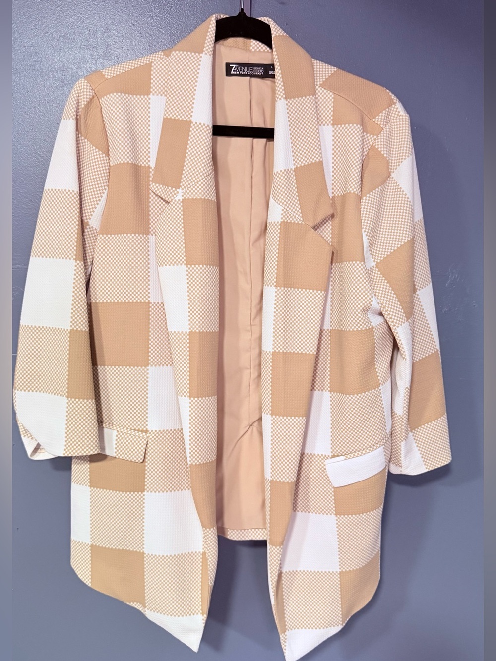 New York & Company Beige and White Checked Women's Blazer